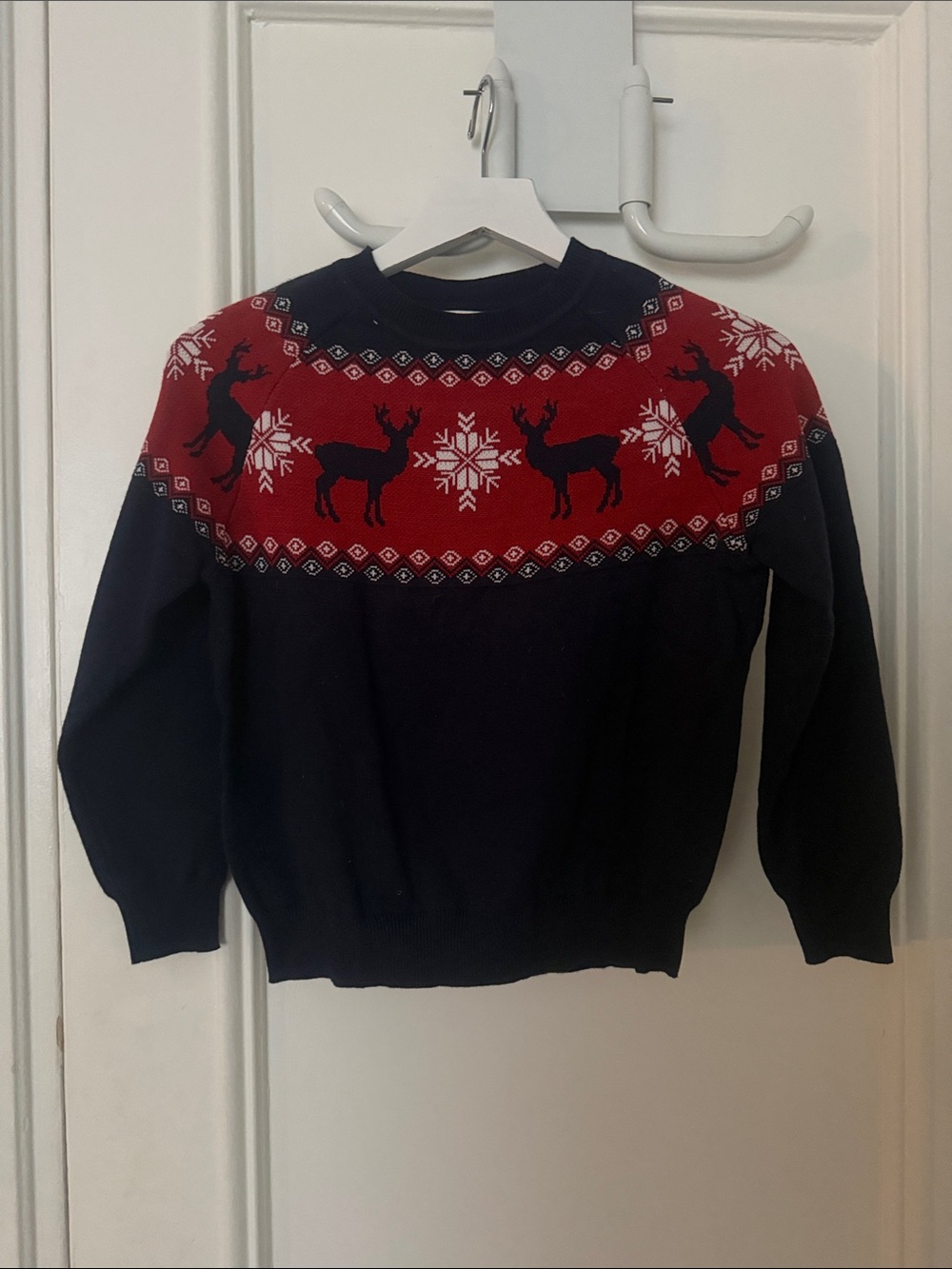 SHEIN Navy and Red Reindeer Fair Isle Kids Sweater